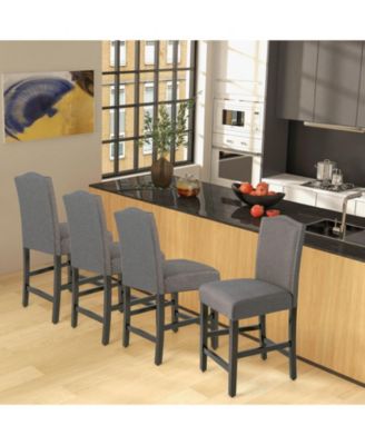 25 Inch Set of 2 Upholstered Counter Height Bar Stools with Rubber Wood Legs