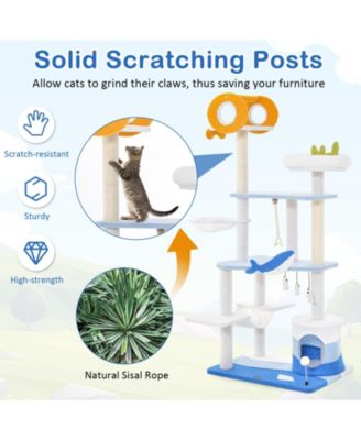 Multi-level Ocean-themed Cat Tree Tower with Sisal Covered Scratching Posts-Blue