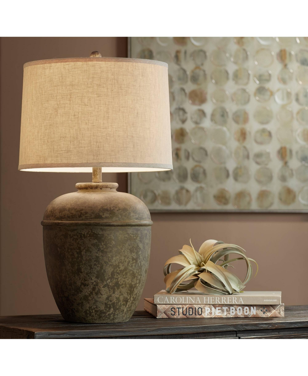 John Timberland Otero Rustic Southwestern Style Table Lamp Tall Gray Faux Mottled Stone Jug Cream Linen Drum Shade Decor for Living Room Bedroom B