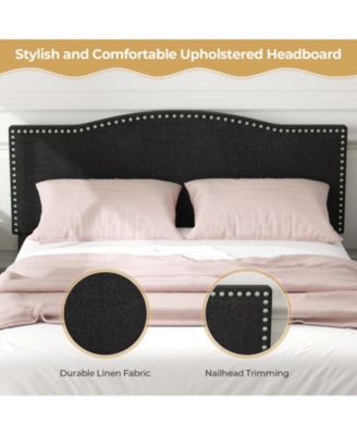 Queen Size Upholstered Bed Frame with Nailhead Trim Headboard-Queen Size