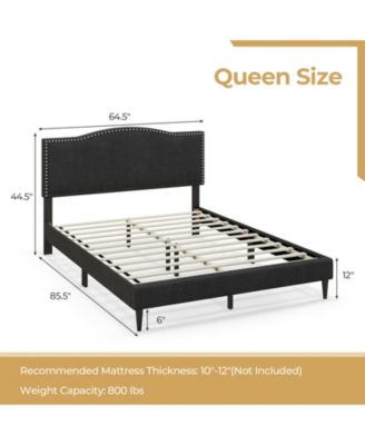 Queen Size Upholstered Bed Frame with Nailhead Trim Headboard-Queen Size