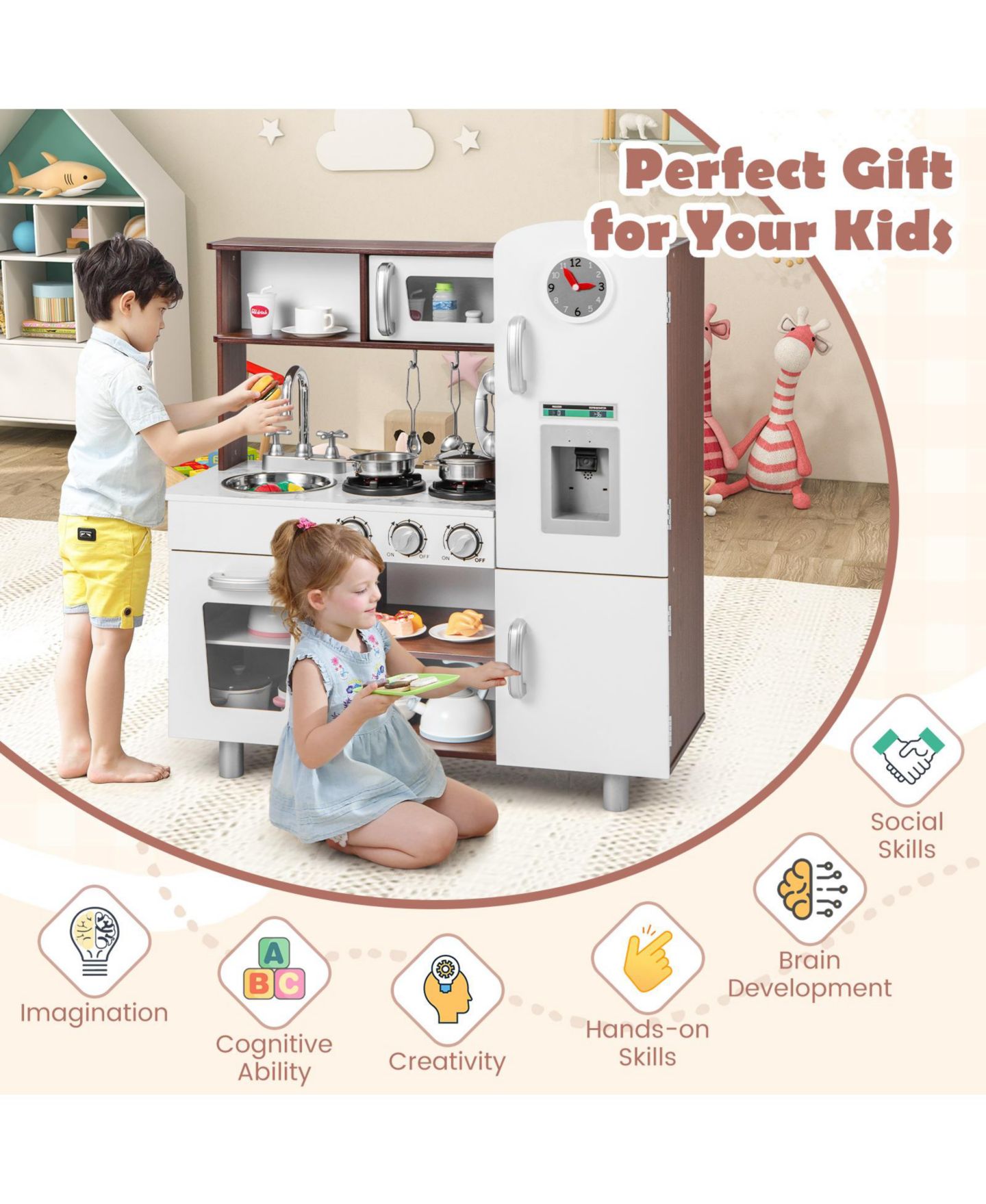 Детский игровой набор VEBREDA Realistic Lights and Sounds Play Kitchen Playset, Ages 3+, цвет: Белый — фото 7