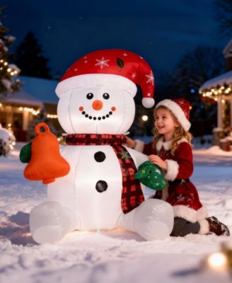 4FT Inflatable Lighted Snowman with Hat and Bell, Christmas Yard Decoration with Built-in LED Lights, Blower, and Stakes