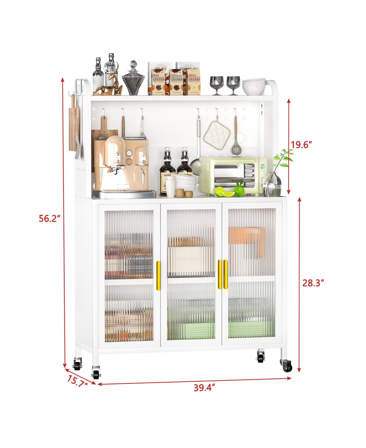 Streamdale Furniture Carbon Steel Kitchen Cabinets, Microwave/Bakers Stand, Storage Shelves, Transparent Door