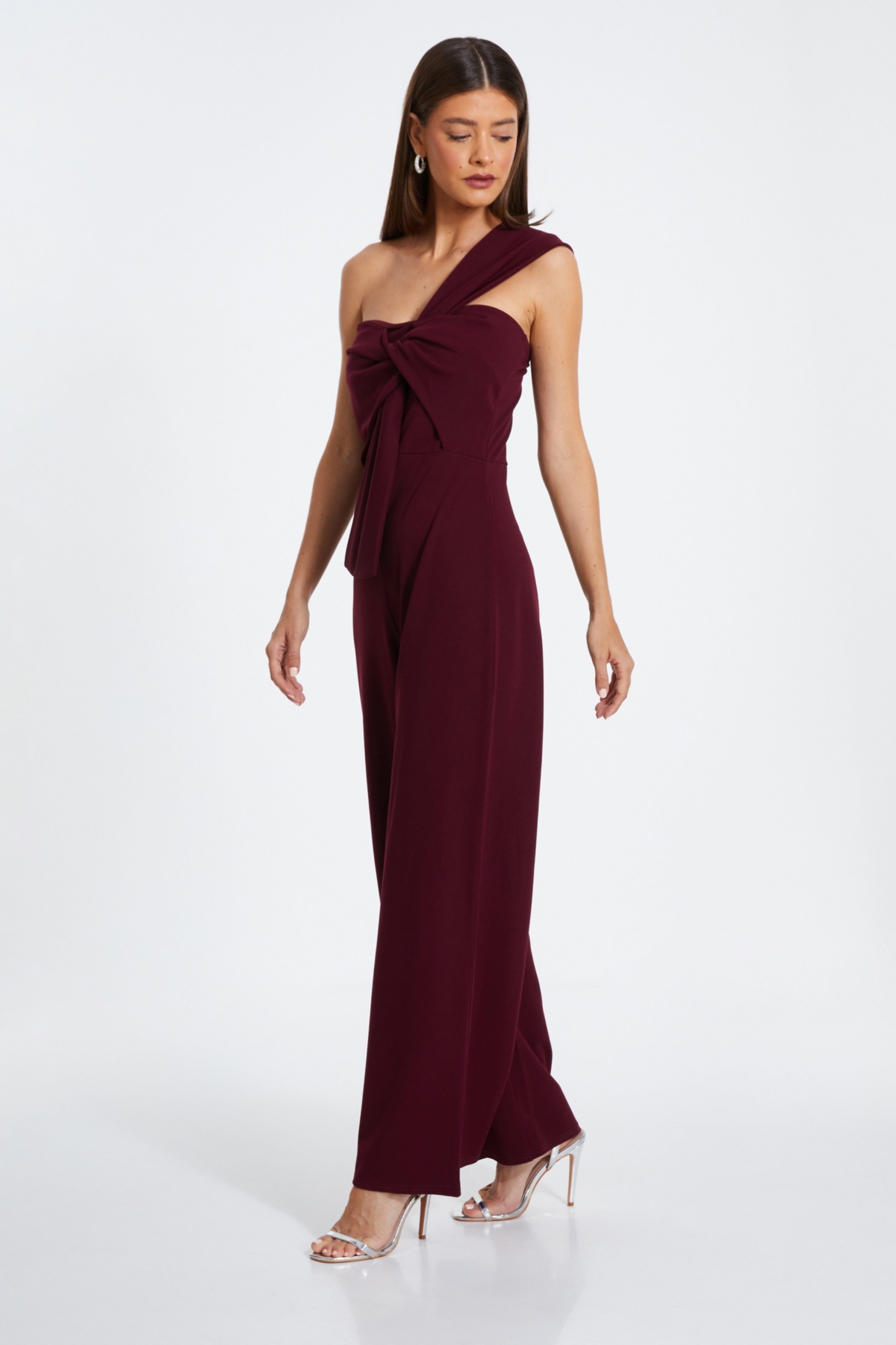 Quiz Women's One-Shoulder Scuba Crepe Knot Front Jumpsuit