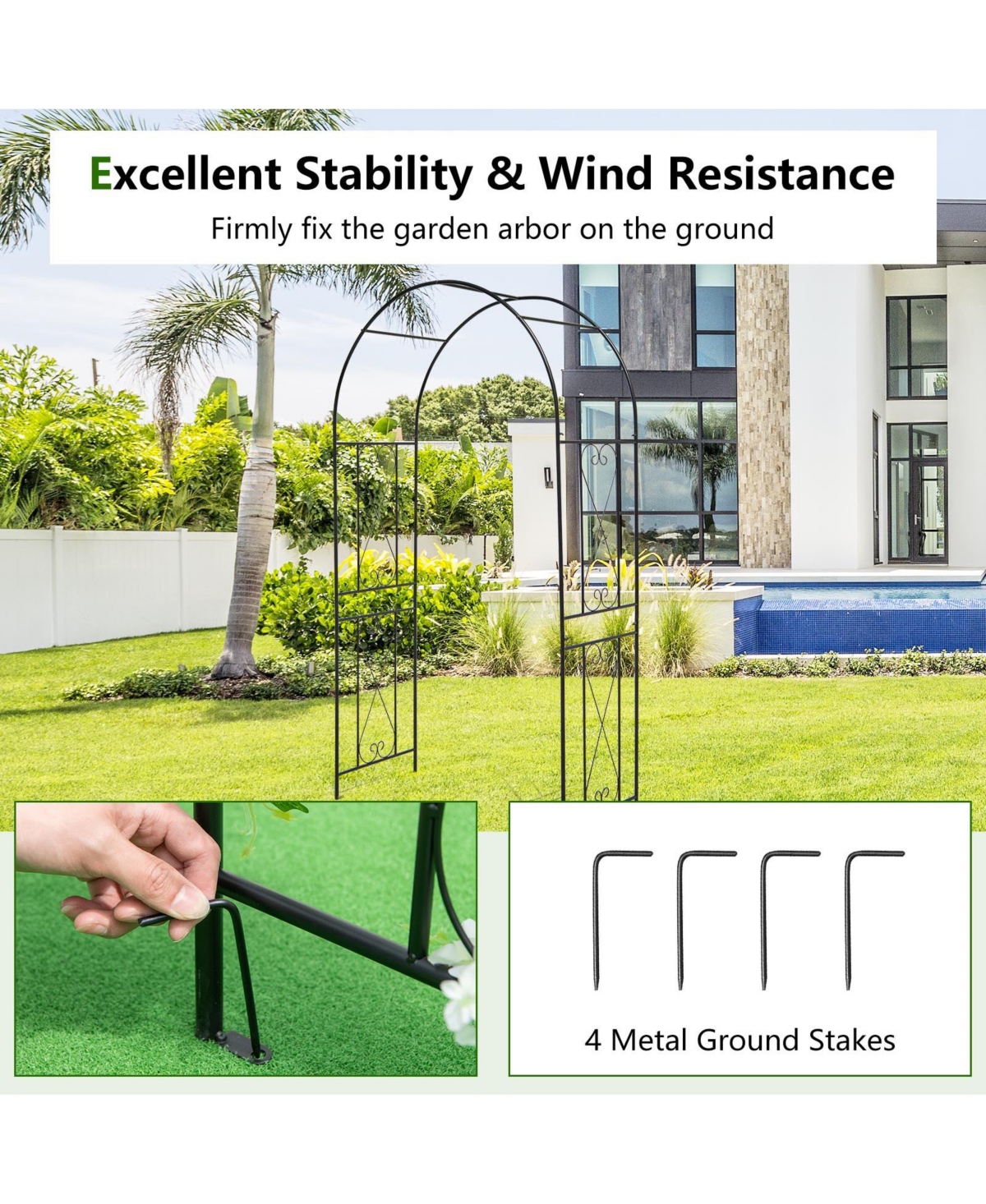 Givimo Garden Arch Arbor Trellis Patio Plant Stand Rack Archway- Black