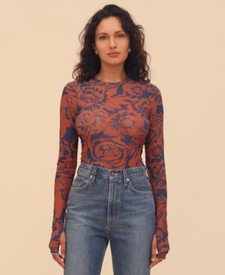 Avec Les Filles - Women's Printed Mesh Long-Sleeve Top