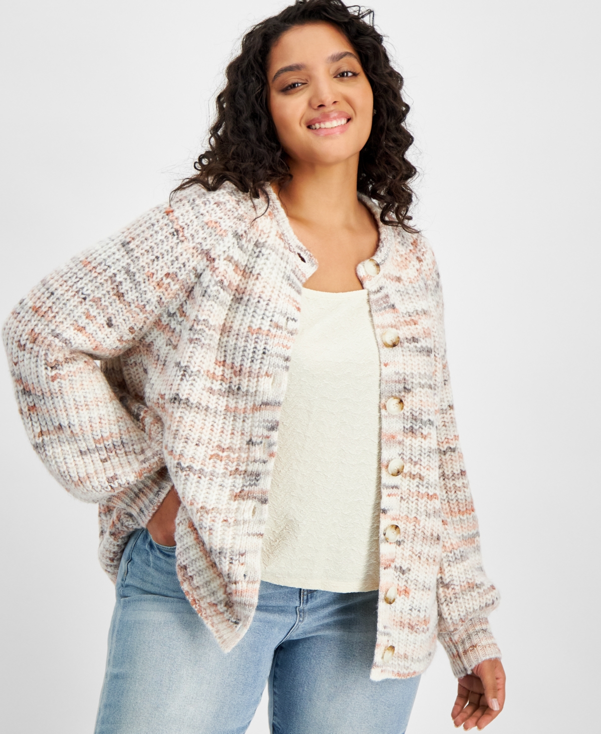 And Now This Trendy Plus Size Flecked-Knit Cardigan, Created for Macy's