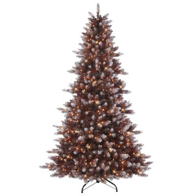 Puleo International - 7.5-ft. Windsor Spruce Pewter Tinsel Tree with 500 Clear Lights & Stand