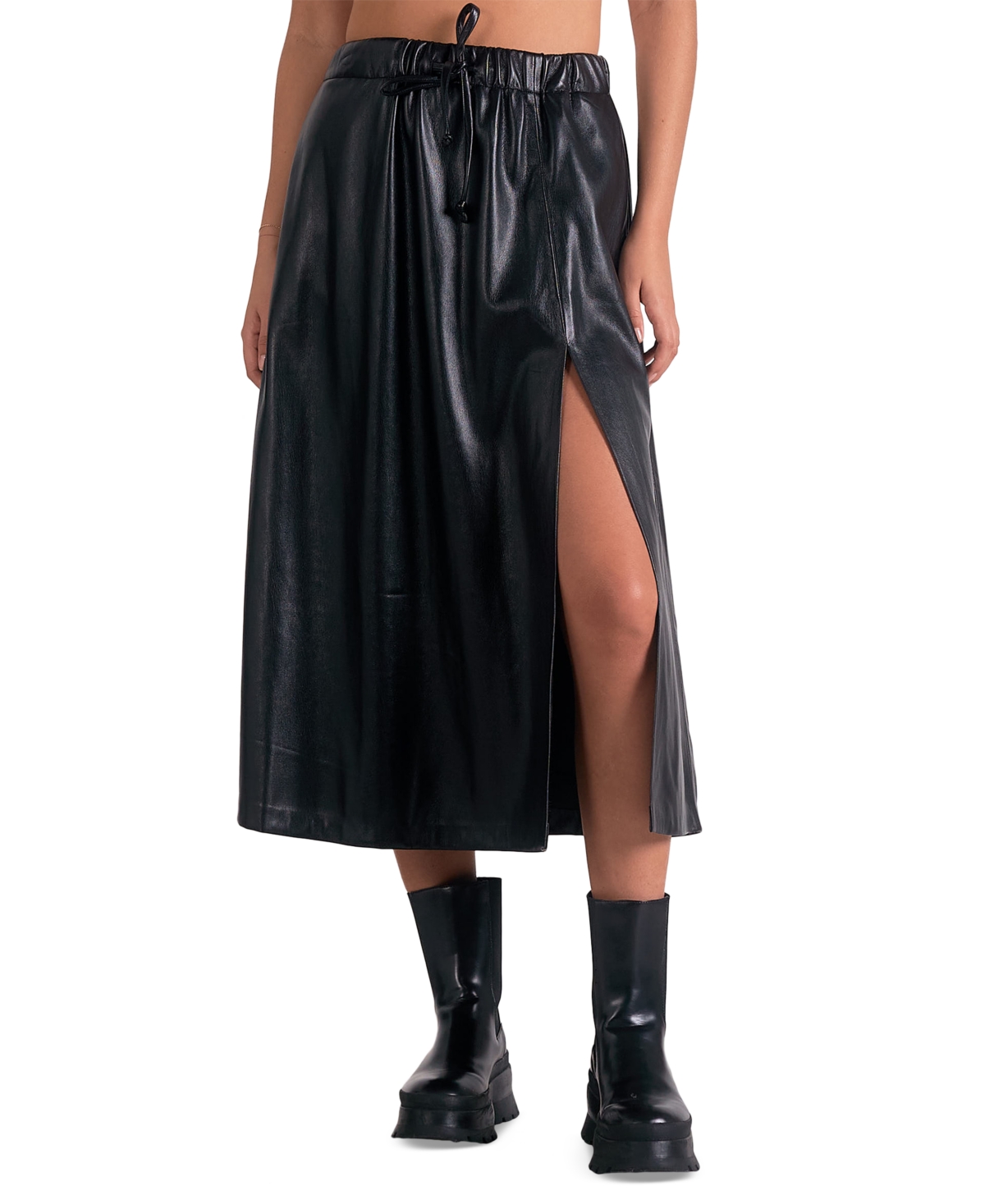 ELAN WOMEN'S FAUX-LEATHER SLIT SKIRT 