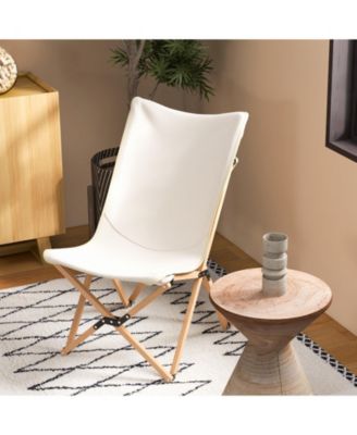 Set of 2 Bamboo Dorm Chair with Storage Pocket for Camping and Fishing-Beige