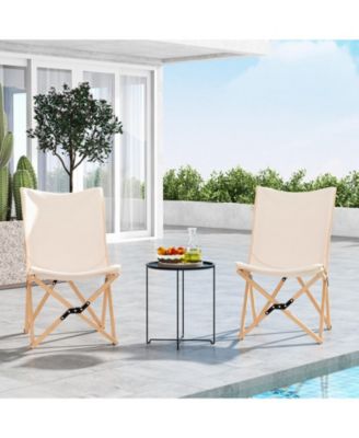 Set of 2 Bamboo Dorm Chair with Storage Pocket for Camping and Fishing-Beige