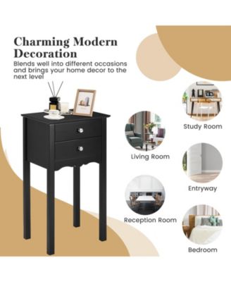 Side Table End Accent Table with 2 Drawers-White