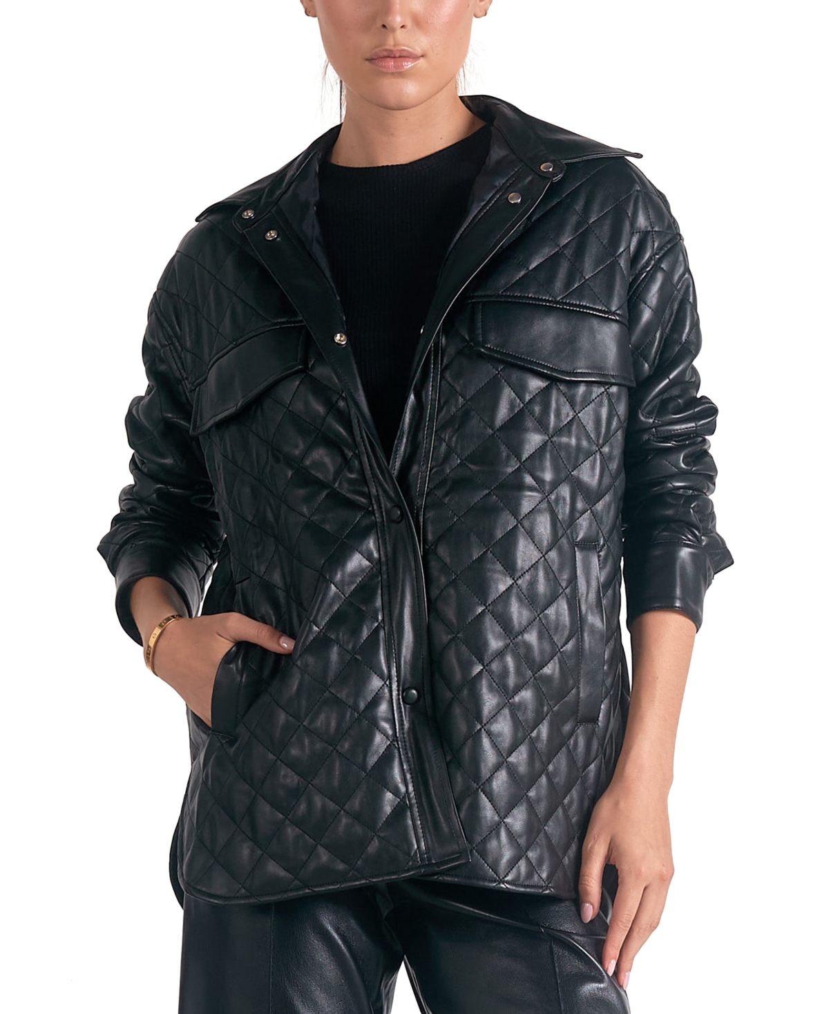 ELAN WOMEN'S COLLARED DIAMOND-QUILTED LONG-SLEEVE JACKET 