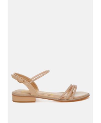 Nobbity Rhinestone Pearl Detail Flat Sandals