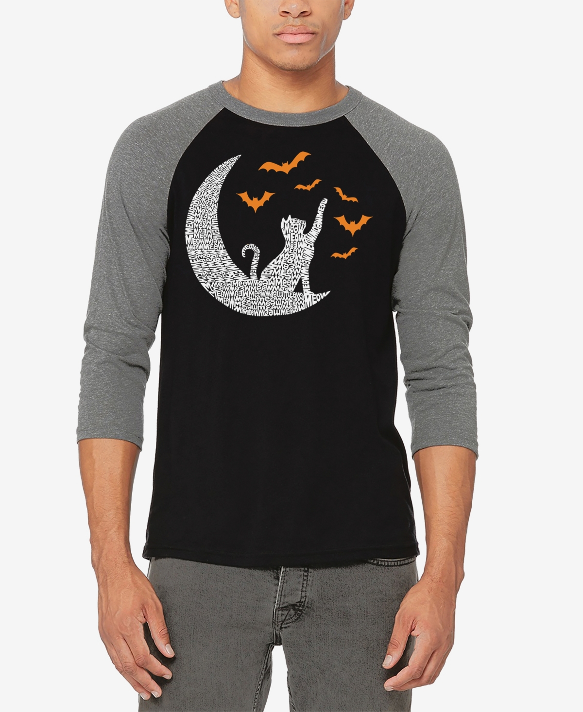 La Pop Art Men's Lunar Bats Raglan Baseball Word Art T-Shirt -Black