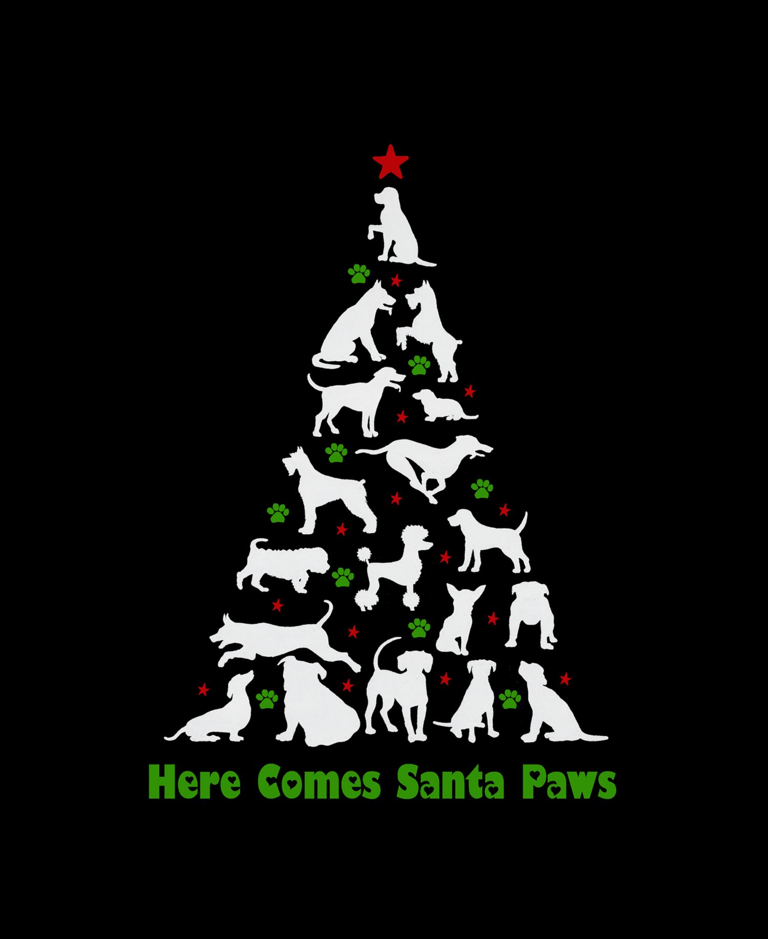 Men's Here Comes Santa Paws Word Art Hooded Sweatshirt