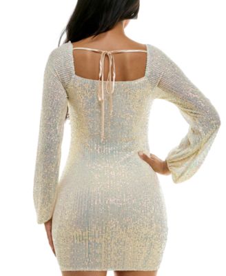 Juniors' Sequin Blouson-Sleeve Bodycon Dress