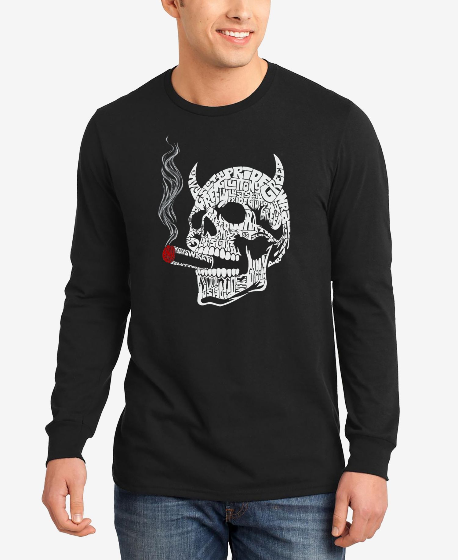 Men's 7 Deadly Sins Skull Word Art Long Sleeve T-Shirt