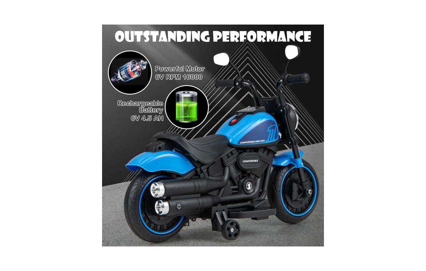 Детская игрушка VEBREDA Kids Electric Motorcycle with Training Wheels, Ages 3+, цвет: Синий — фото 6