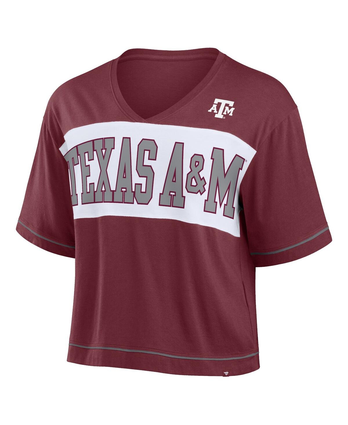 Fanatics Women's Maroon Texas A&m Aggies Home Team Bold Fashion Modest V-neck Cropped T-shirt In Maroon,white