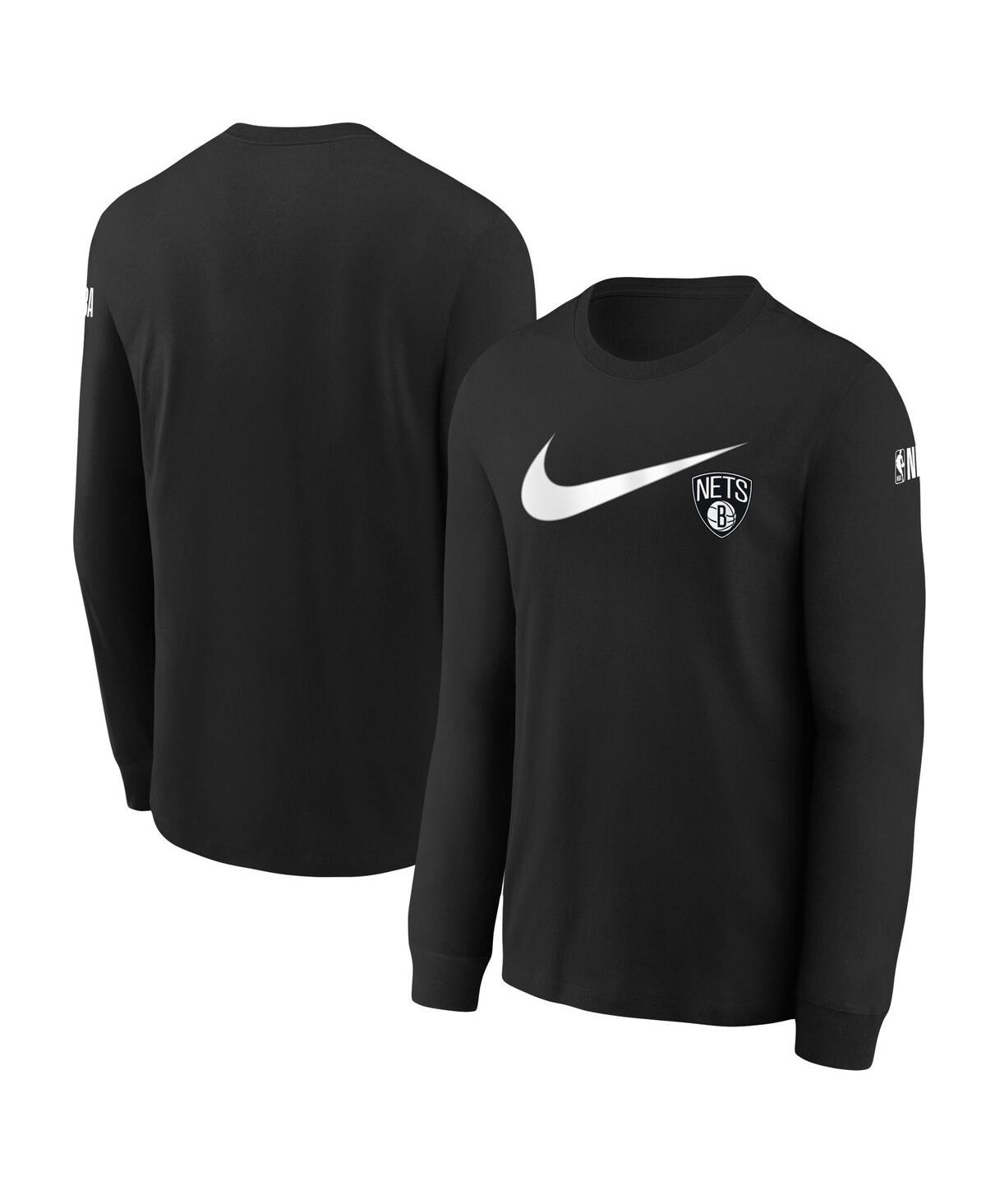 Nike Big Boys and Girls Black Brooklyn Nets Swoosh Long Sleeve T-Shirt - Black