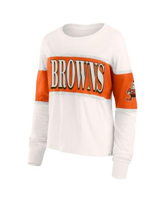 Women's Cream Cleveland Browns Antique Block Long Sleeve T-Shirt
