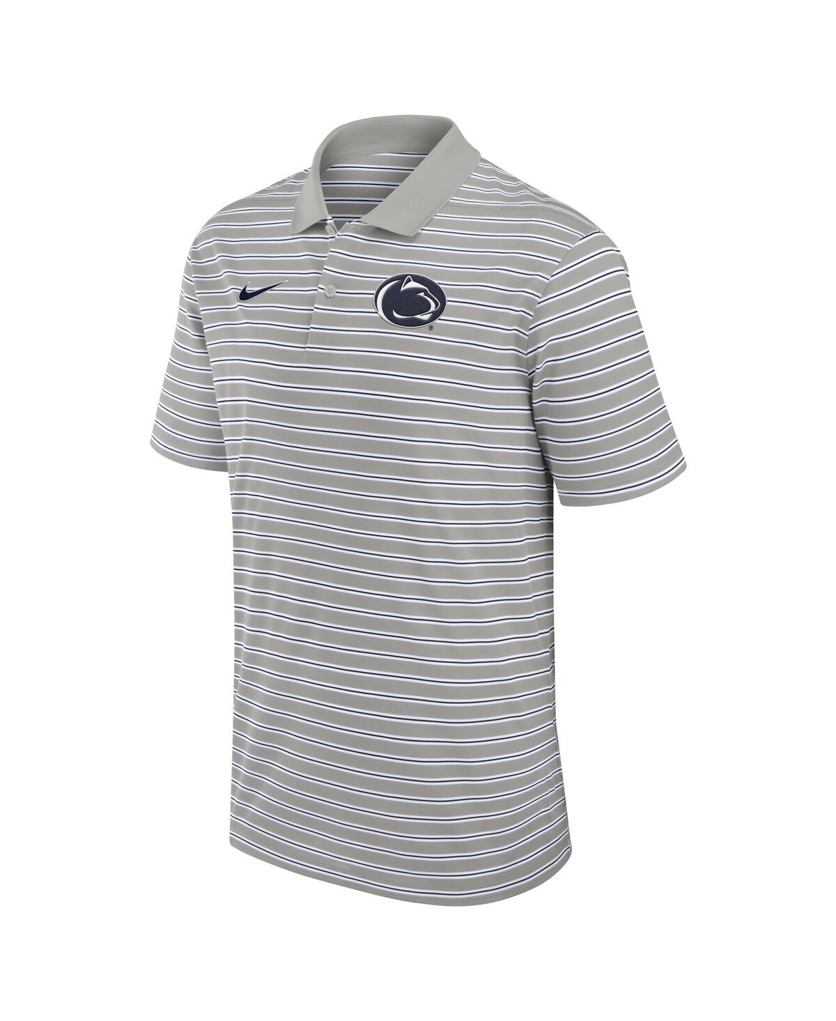 Nike Men's Pewter/white Penn State Nittany Lions Primetime Victory Striped Performance Polo In Pewter,white