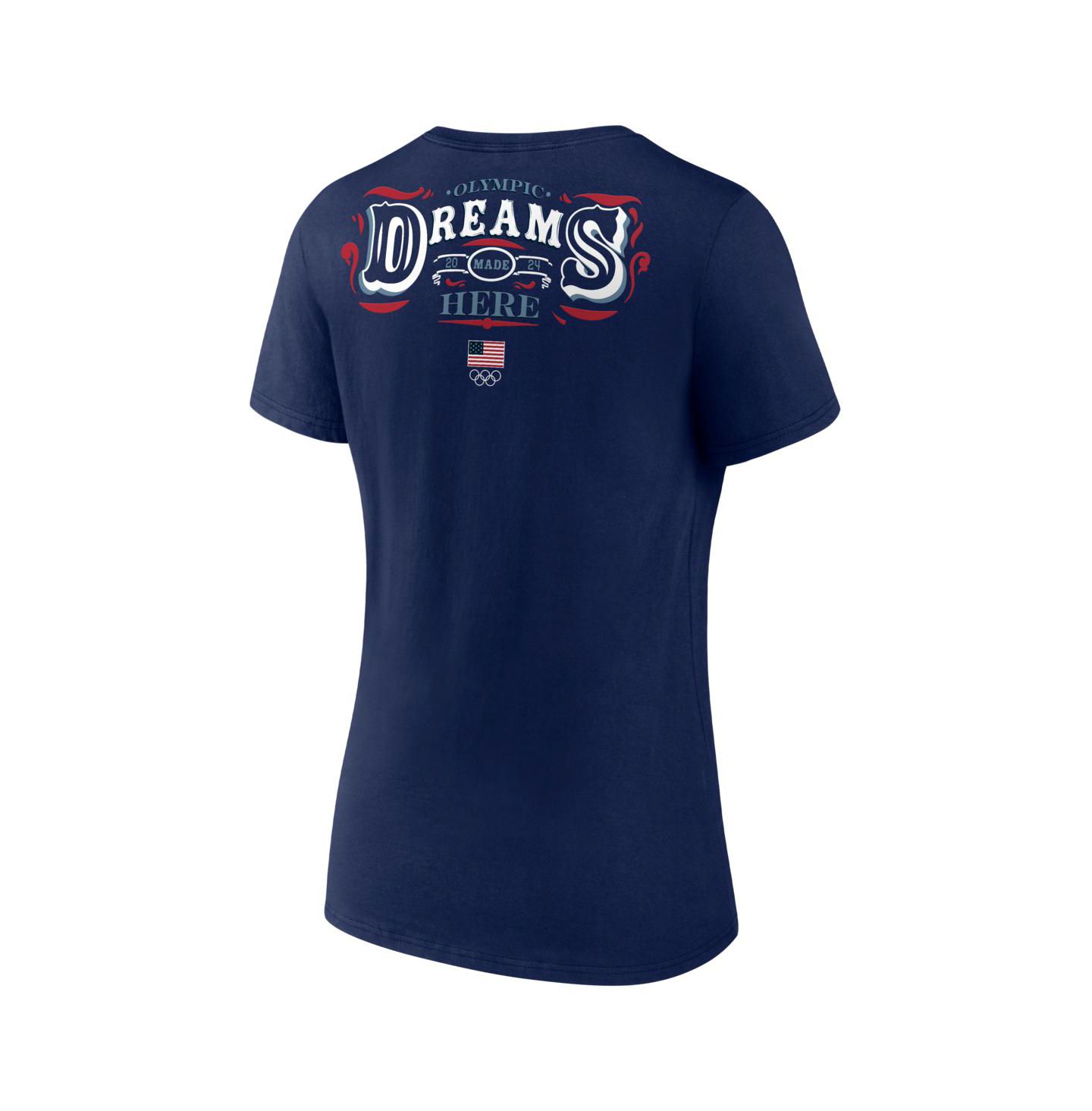Женская футболка Fanatics Navy Team USA Paris 2024 Summer Olympics Dreams Are Made Here V-Neck — фото 2