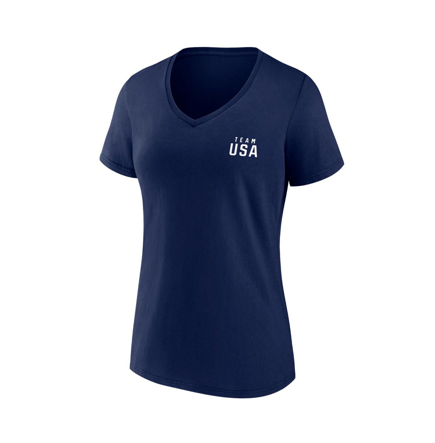 Женская футболка Fanatics Navy Team USA Paris 2024 Summer Olympics Dreams Are Made Here V-Neck — фото 3