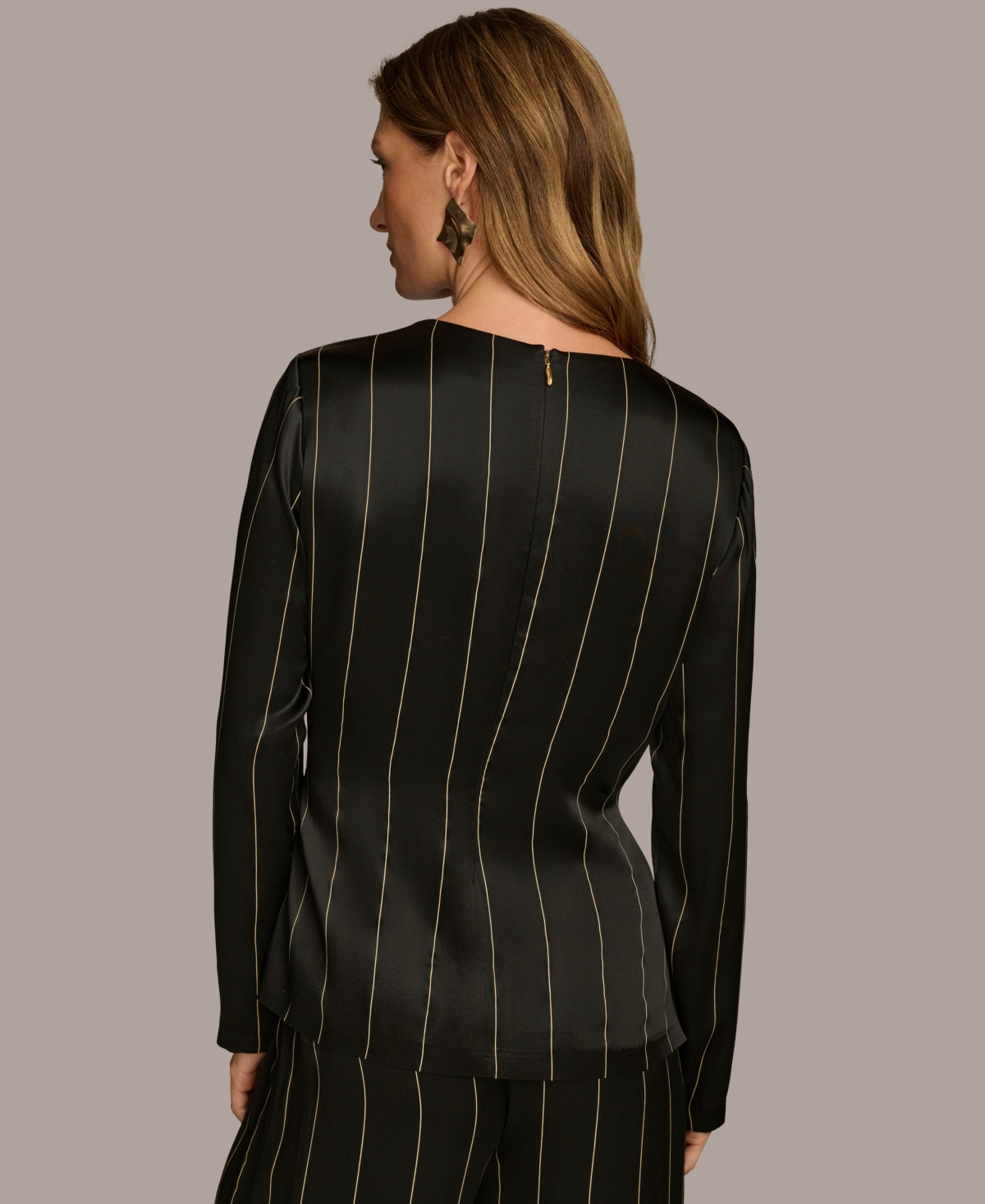 Donna Karan New York Women's Pinstripe Satin Tie-Front Blouse -Ivory