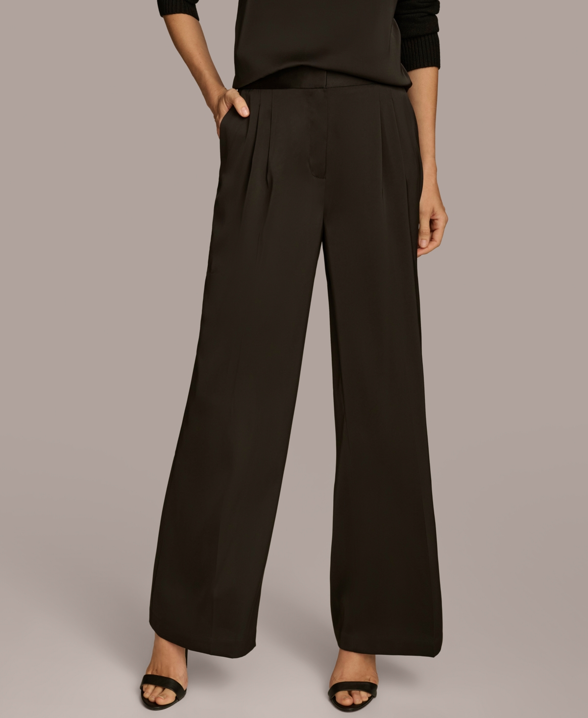 Donna Karan New York Women's Pleated Satin Wide Leg Pants