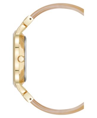 Women's Quartz Boyfriend Tan Acetate and Gold-Tone Metal Alloy Bangle Watch, 35.5mm