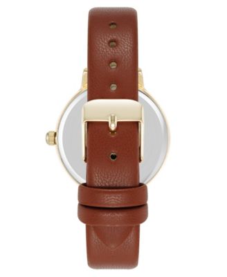 Women's Quartz Easy to Read Brown Leather and Gold-Tone Alloy Metal Watch, 32.5mm