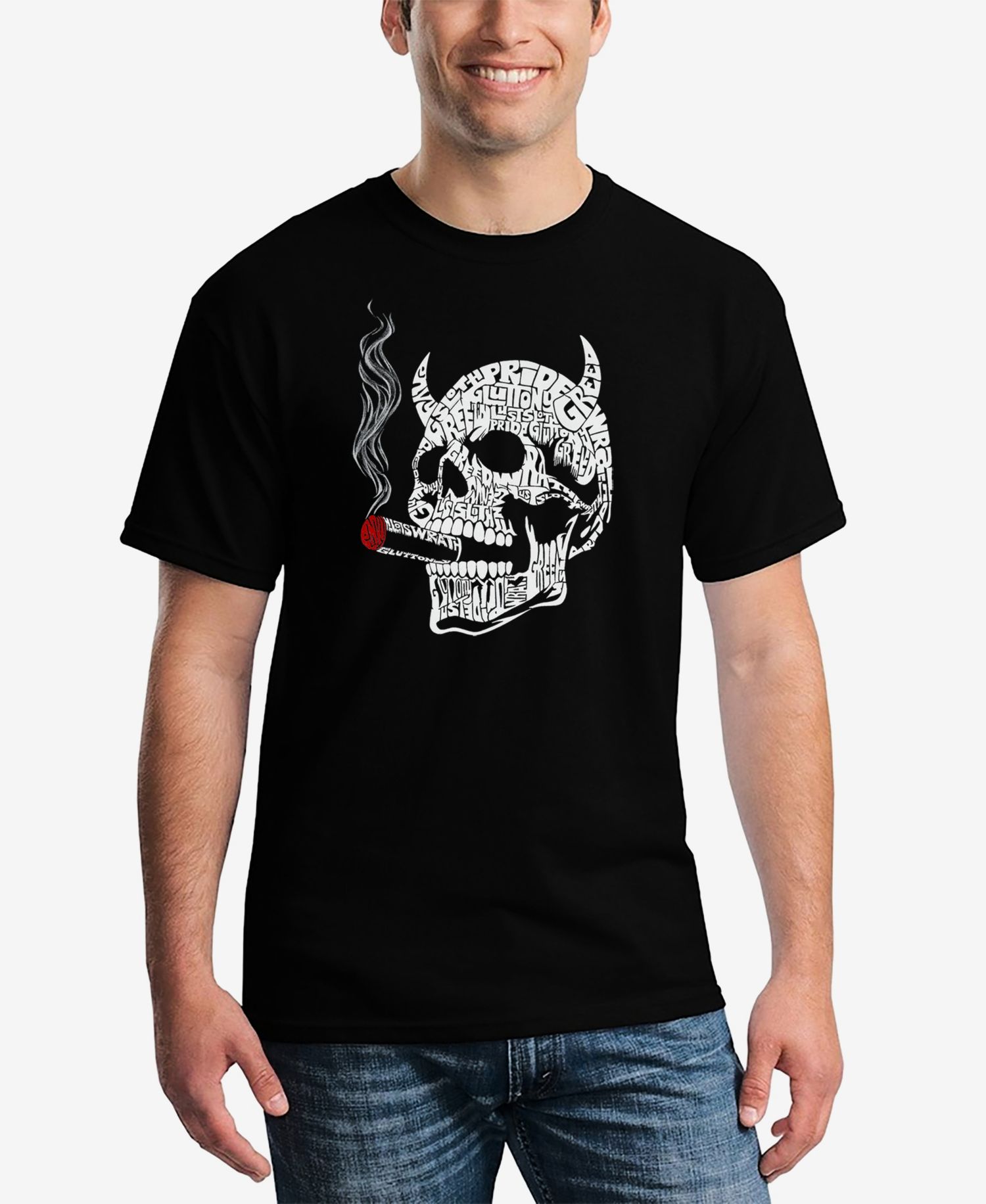Men's 7 Deadly Sins Skull Word Art T-Shirt