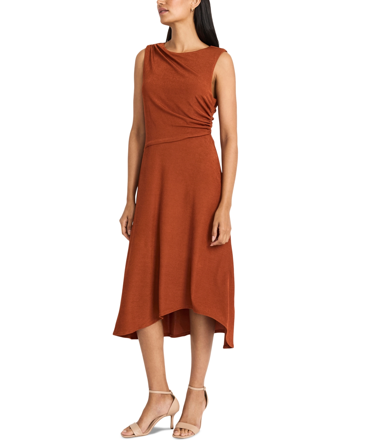 Maggy London Women's Round-Neck Gathered High-Low Dress