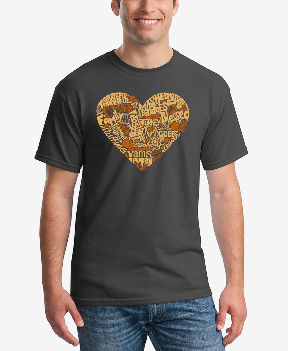 LA POP ART MEN'S THANKSGIVING HEART WORD ART T-SHIRT 