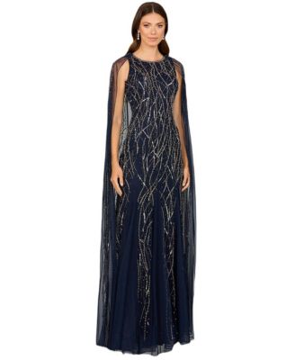 Women's Elegant Beaded Dress with Long Cape