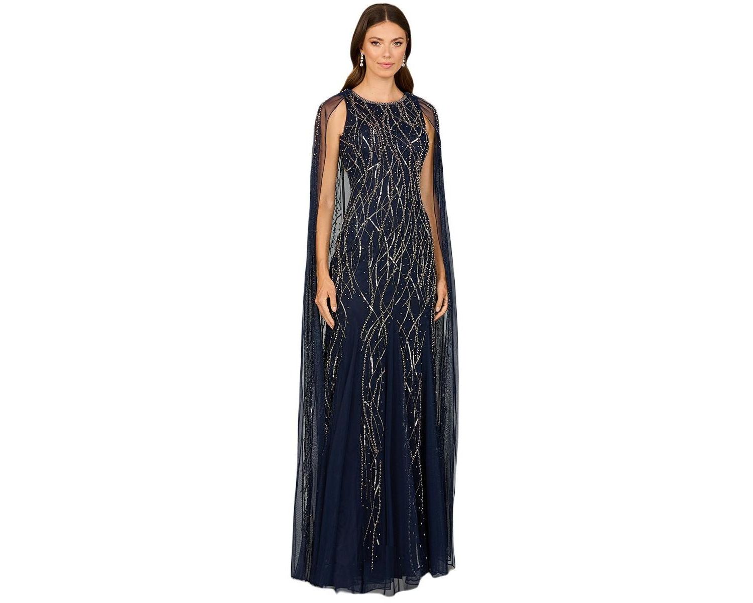 Women's Elegant Beaded Dress with Long Cape