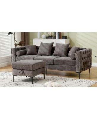 Modern Tufted L-Shaped Sectional with Ottoman and Storage