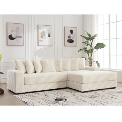 Oversized Velvet L-Shaped Corner Sofa with Pillows