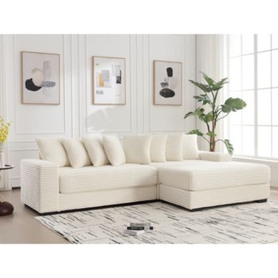 Oversized Velvet L-Shaped Corner Sofa with Pillows