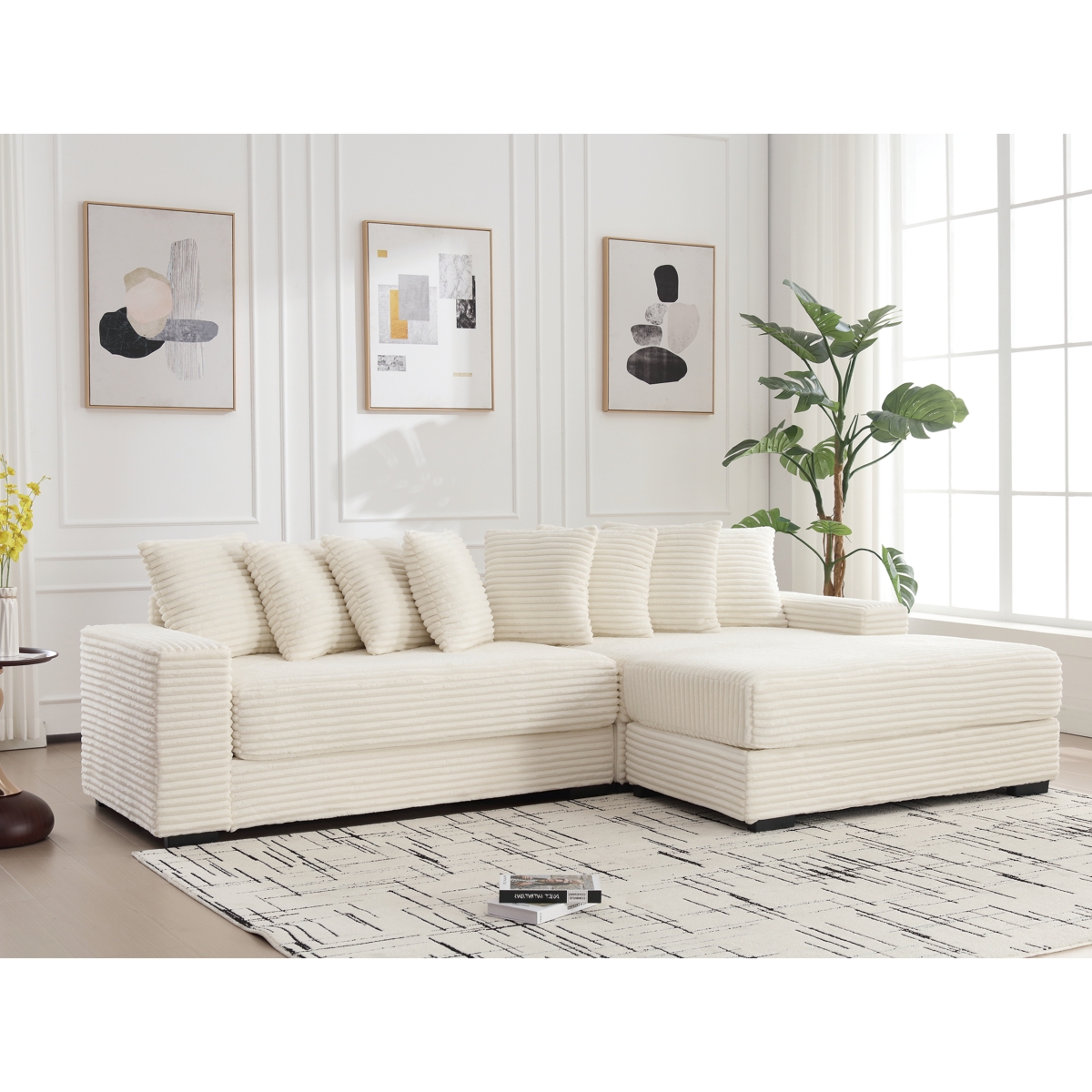 Streamdale Furniture Oversized Velvet L-Shaped Corner Sofa with Pillows - Beige