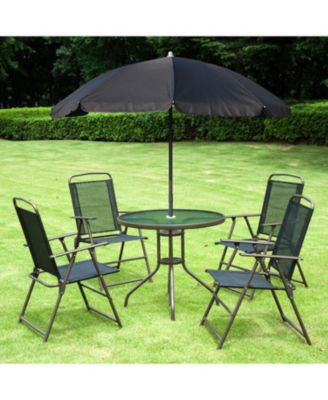 6pc Patio Dining Set with Umbrella for 4: Table, Chairs & Glass