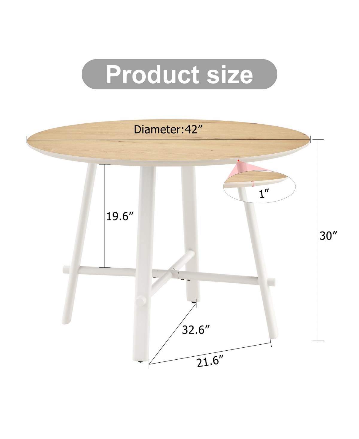 Streamdale Furniture Modern Circular Dining Table: Wood Top, White Legs - Brown+white