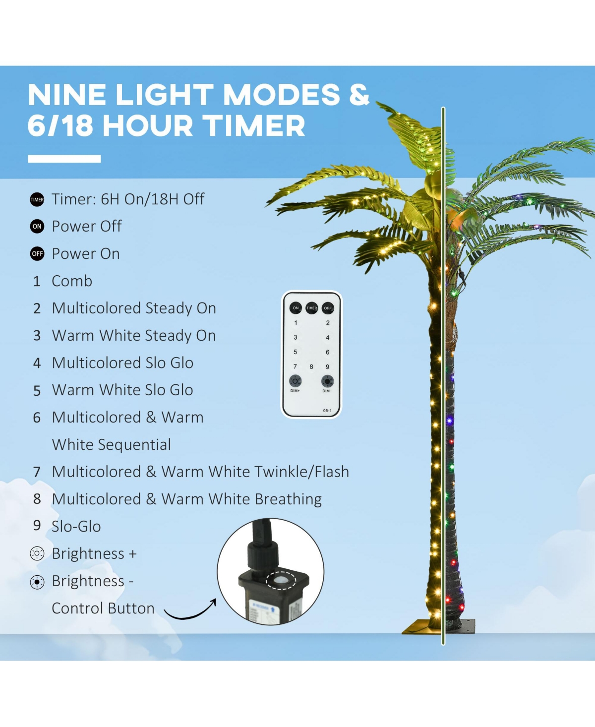 Streamdale Furniture 6' Color-Changing Lighted Palm Tree with Remote for Decor