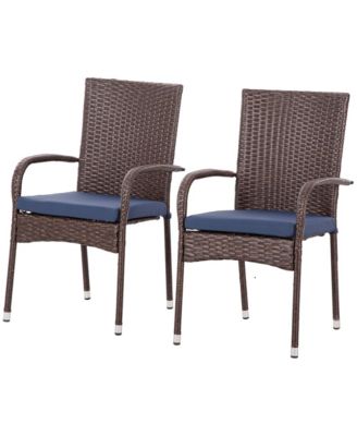 Stackable Outdoor Rattan Dining Chairs with Cushions (Set of 2)