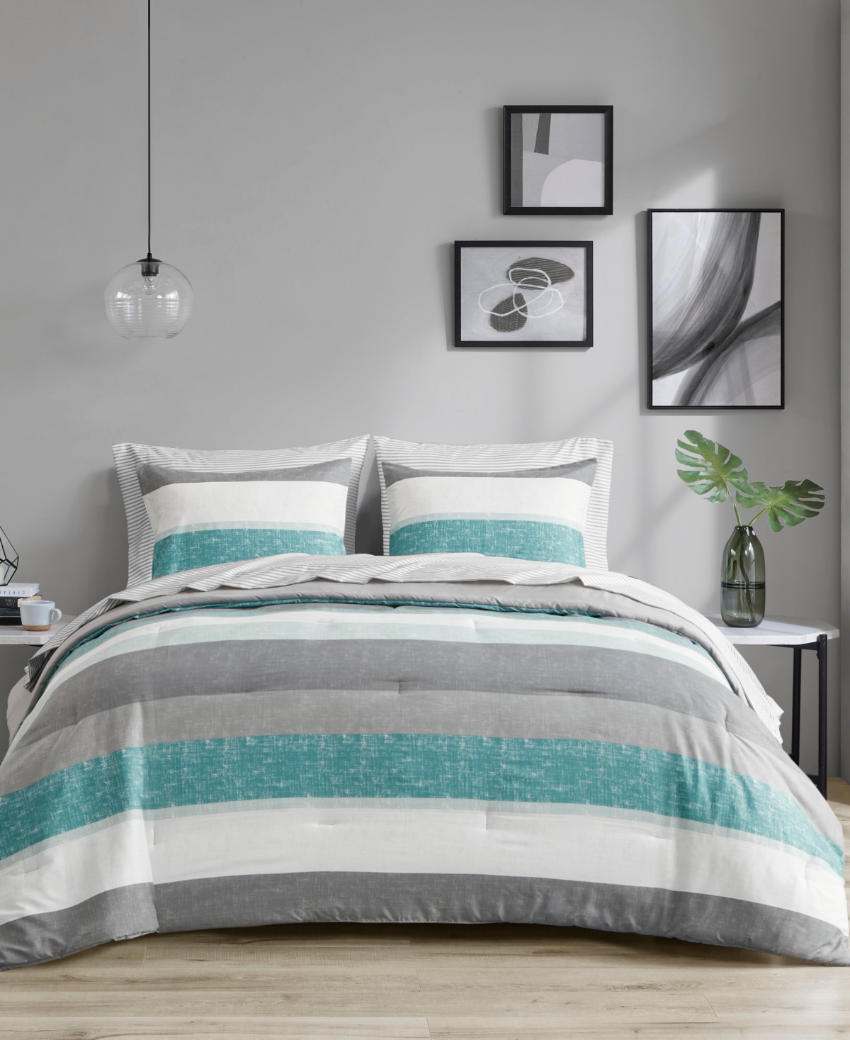Madison Park Essentials Jaxon Wide Stripe 7-pc. Comforter Set, California King In Aqua,grey