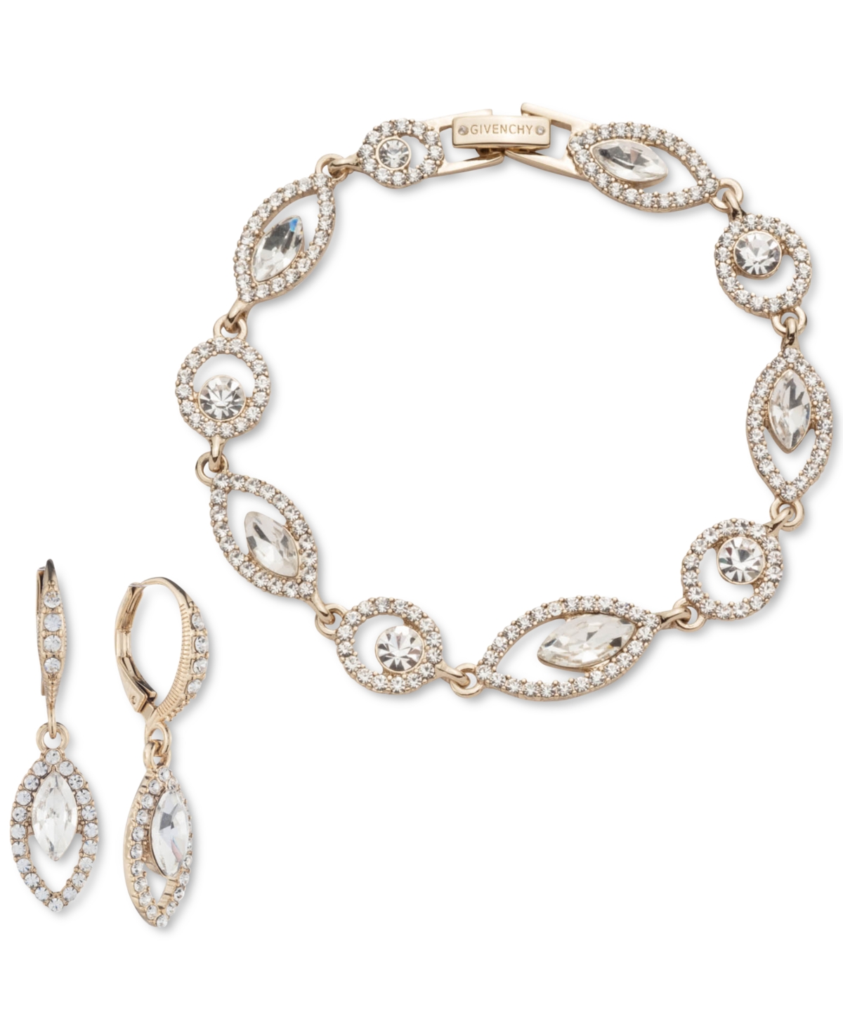 Givenchy Mixed-cut Crystal Flex Bracelet & Drop Earrings Set In Gold