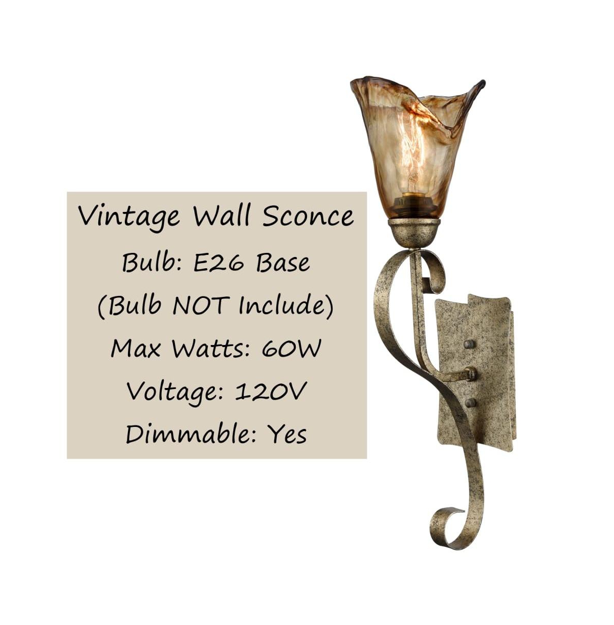 Moose Vintage Wall Sconce Vanity Light with Amber Glow Glass Shade